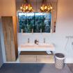 Mondiaz ALAN-DLUX Ensemble de meuble - 120cm - meuble Washed Oak mat - 2 tiroirs - Lavabo Cloud Ostra suspendu - vasque Gauche et droite - 2 trous de robinet SW809081