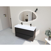 HR Infinity XXL ensemble de meubles de salle de bain 3d 120 cm 1 lavabo en céramique blanc 2 trous de robinet 2 tiroirs noir mat SW863504