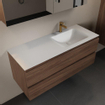 Mondiaz AIVY Ensemble de meuble - 120x45x50cm - 1 trou de robinet - 1 vasque Talc Solid surface - Droite - 2 tiroirs - avec armoire de toilette - Melamine Mocha SW892392