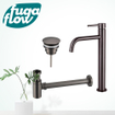 FugaFlow Eccelente Sobrado Slim Slim Kit mitigeur lavabo - robinet rehaussé - bonde non-obturable - siphon design bas - PVD Gunmetal SW1124374