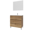 Saniclass Chaci PLUS Ensemble meuble de salle de bains - 80x86x46cm - lavabo en céramique blanc - 1 vasque - 1 trou de robinet - 3 tiroirs - miroir rectangulaire - chêne SW926042