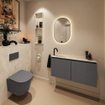 MONDIAZ TURE-DLUX Meuble toilette - 100cm - Dark Grey - EDEN - vasque Ostra - position gauche - 1 trou de robinet SW1104804