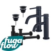 FugaFlow Eccelente Sobrado Slim Kit robinet lavabo - pour double vasque - robinet bas - bonde non-obturable - siphon design - Noir mat SW1124384