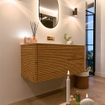 Mondiaz CIRO-DLUX Meuble de salle de bains - 110x45x50cm - Lavabo solid surface Meli - 1 vasque au milieu - sans trous de robinet - 2 tiroirs - Chêne SW1531386