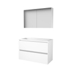 Basic-Line Comfort 46 ensemble de meubles de salle de bain 100x46cm sans poignée 2 tiroirs lavabo acrylique 2 trous de robinetterie armoire de toilette mdf laqué blanc glacier SW351000