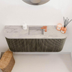 Mondiaz JOYA-DLUX Meuble de salle de bains 93,2cm - arrondis gauche et droite couleur Shadow - Vasque FAYE position Milieu 1 trou de robinet couleur Glace SW1422805