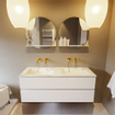 MONDIAZ VICA-DLUX Ensemble meuble de salle de bains - 130cm - armoire bas Talc - 2 tiroirs - lavabo encastré Cloud double - sans trous de robinet - version haute 60cm - Frappe SW1088566
