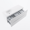MONDIAZ VICA meuble sous lavabo 120cm Talc 2 tiroirs. Lavabo MOON gauche sans trou de robinet, couleur Talc. SW1381922