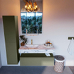 Mondiaz ALAN-DLUX Ensemble de meuble - 110cm - meuble Army mat - 1 tiroir - Lavabo Cloud Glace suspendu - vasque Gauche - 1 trou de robinet SW806148