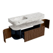 MONDIAZ THOR-DLUX 140cm badmeubel ronding links + rechts kleur Walnut met 1 lade en 2 deuren. Vrijhangende wastafel CLOUD Links 1 kraangat kleur Glace. SW1463968