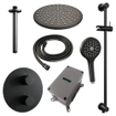 BRAUER Black Edition douche de pluie encastrée thermostatique - 3 voies - ronde - set 96 - pomme de douche 30cm - bras de plafond - douchette à main 3 jets - flexible de douche - barre de douche intégrée - noir mat SW1159247