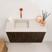 Mondiaz JOYA-DLUX 60cm toiletmeubel - kleur Walnut - Wastafel FAYE positie Links Zonder kraangat kleur Meli. SW1424406