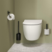 Tiger Colar Set d'accessoires de toilettes - porte-rouleau de papier toilette - sans clapet - porte-balai de toilettes - patère - autocollant - noir SW877224
