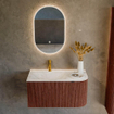Ensemble de meuble de salle de bain Mondiaz KURVE-DLUX - 85x46x40cm - 1 tiroir - 1 porte - lavabo en solid surface - gauche - 1 trou de robinet - Ruby SW1415826