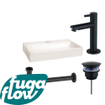 FugaFlow Eccelente Arredo fonteinset - 38x7x24cm - 1 kraangat - keramiek - fonteinkraan zwart mat - glans wit - SW1125282