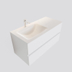 ENSEMBLE DE MEUBLE MONDIAZ VICA - 100cm - 2 tiroirs - lavabo Cloud gauche - 1 trou de robinet - solid surface talc SW409824