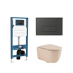 QeramiQ Dely Swirl Toiletset - inbouwreservoir Qeramiq Flush - slim zitting - kunststof mat antraciete bedieningsplaat - rechthoekige knoppen - beige SW1578379