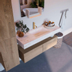 Mondiaz ALAN-DLUX Ensemble de meuble - 120cm - meuble Washed Oak mat - 2 tiroirs - Lavabo Cloud Ostra suspendu - vasque Centre - 1 trou de robinet SW809002