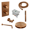 BRAUER Stripe Thermostatische Inbouw Regendouche - 3-weg - rechthoekig - SET 14 - 25cm douchekop - gebogen muurarm - staaf handdouche - doucheslang - wandaansluitbocht - koper geborsteld PVD SW1434926