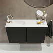 MONDIAZ TURE Kit lave-mains - 80x23x50cm - 1 trou de robinet - 2 portes - urban mat - Lavabo à gauche - Acrylique Blanc SW474924
