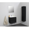 Basic Bella Meuble salle de bains avec lavabo céramique Blanc 60x55x46cm 1 trou de robinet avec miroir et éclairage Noir mat SW491765