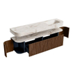 MONDIAZ THOR-DLUX 180cm meuble de salle de bains arrondi gauche + droite couleur Walnut avec 2 tiroirs et 2 portes. Vasque suspendue CLOUD Droite sans trou de robinet couleur Frappe. SW1465951