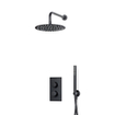 Fortifura Calvi Ensemble de douche pluie encastrable - thermostatique - bras mural - pommeau 25cm - douchette stick - flexible en métal - Noir mat SW1233178