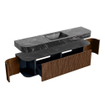 MONDIAZ THOR-DLUX 180cm badmeubel ronding links + rechts kleur Walnut met 2 lades en 2 deuren. Vrijhangende wastafel CLOUD Midden 1 kraangat kleur Lava. SW1465960
