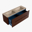 Mondiaz CIRO-DLUX Meuble de salle de bains - 140x45x50cm - Plan-vasque solid surface Arena - 2 bassins Double - sans trous de robinetterie - 4 tiroirs - Ruby SW1531744