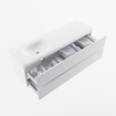MONDIAZ VICA meuble sous lavabo 150cm Talc 2 tiroirs. Lavabo MOON gauche sans trou de robinet, couleur Talc. SW1381874