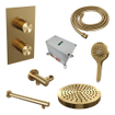 BRAUER Stripe Thermostatische Inbouw Regendouche - 3-weg - rechthoekig - 25cm douchekop - rechte muurarm - 3-standen handdouche - doucheslang - wandaansluitbocht - goud geborsteld PVD SW1435194