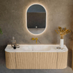 MONDIAZ KURVE-DLUX 140cm Meuble salle de bain avec module 25 G et D - couleur Oak - 1 tiroir - 2 portes - vasque BIG SMALL centre - sans trou de robinet - couleur Frappe SW1137333