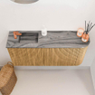Mondiaz JOYA-DLUX 91.6cm toiletmeubel - ronding rechts kleur Oak - Wastafel FAYE positie Links 1 kraangat kleur Sombra. SW1424279
