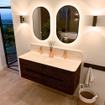 Mondiaz CIRO-DLUX Ensemble de meubles de salle de bains - 130x45x50cm - vasque solid surface Meli - 2 bassins Double - 2 trous de robinet - 4 tiroirs - Noyer SW1530497
