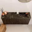 Mondiaz JOYA-DLUX 90cm meuble de salle de bains - couleur Walnut - Vasque FAYE position Droite 1 trou de robinet couleur Lava. SW1422442