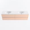 Mondiaz Vica ensemble de meuble de salle de bain - 180cm - meuble sous lavabo rosee - 4 tiroirs - lavabo moon double - sans trous de robinet - version haute de 60cm - talc SW1080470
