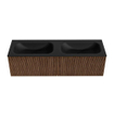 MONDIAZ KURVE 150cm Meuble salle de bain - couleur Walnut - 2 tiroirs - vasque BIG SMALL double - sans trous de robinet - Urban SW1138538