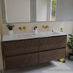 Saniclass Holz Atelier Badkamermeubelset - 140x45x60cm - keramische wastafel wit - 2 wasbakken - zonder kraangaten - 4 lades - Eiken Charcoal SW1437737