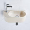 QeramiQ Fuente Ensemble lave-mains - 40x21.5x12cm - gauche - lisse - demi-rond - 1 trou de robinet - céramique - robinet de lave-mains chrome - bonde - siphon abaissé - beige SW1232788