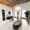 Mondiaz BUKLA Ensemble de meuble - 120x45x34cm - 1 trou de robinet - lavabo à droite - solid surface - Urban - sans poignée - 1 tiroir - Mélamine - Marron foncé SW705141