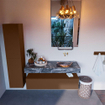 Mondiaz ALAN-DLUX Ensemble de meuble - 130cm - meuble Rust mat - 1 tiroir - Lavabo Cloud Lava suspendu - vasque Droite - 0 trous de robinet SW808499