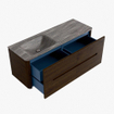 Mondiaz CIRO-DLUX Ensemble de meubles de salle de bains - 130x45x50cm - vasque Solid surface Oza - 1 lavabo à gauche - sans trous de robinet - 4 tiroirs - Noyer SW1530667