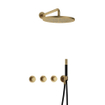 Hotbath Cobber IBS70 Ensemble de douche pluie encastré - bras mural de 38,5 cm - douche principale ronde de 30 cm - douchette à main - laiton brossé SW677654