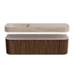 MONDIAZ THOR-DLUX 160cm badmeubel ronding links + rechts kleur Walnut met 1 lade en 2 deuren. Vrijhangende wastafel CLOUD Links 1 kraangat kleur Saba. SW1465355