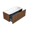 MONDIAZ KURVE 100cm Meuble salle de bain - couleur Walnut - 1 tiroir - vasque BIG MEDIUM centre - sans trous de robinet - Talc SW1138277