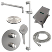 BRAUER Brushed Edition thermostatische Inbouw Regendouche - 3-weg - rond - set 93 - 20cm hoofddouche - gebogen muurarm - 3-standen handdouche - doucheslang - geïntegreerde glijstang - RVS geborsteld PVD SW1159183