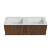 MONDIAZ KURVE-DLUX 130cm Meuble salle de bain - couleur Walnut - 2 tiroirs - vasque LEAF double - 2 trous de robinet - couleur Opalo SW1137680