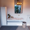 Mondiaz ALAN-DLUX Ensemble de meuble - 130cm - meuble Talc mat - 1 tiroir - Lavabo Cloud Glace suspendu - vasque Droite - 0 trous de robinet SW804899
