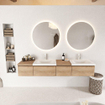 MONDIAZ BUKLA 200cm meuble de salle de bains avec module 40 à droite couleur Washed Oak avec 4 tiroirs. Lavabo CLOUD double 2 trous de robinet couleur Talc. SW1382149
