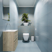 MONDIAZ ADA Toiletmeubel - 40x30x50cm - 0 kraangaten - 2 lades - light brown grey mat - wasbak rechts - Solid surface - Wit SW472807
